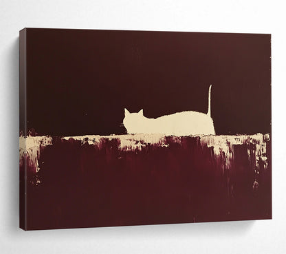 “Silhouette Cat in Brown” - Brown, White, Minimalist Cat Silhouette Painting On Canvas HB0956
