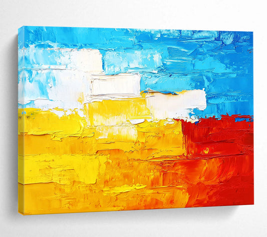 “Vibrant Color Block” - Blue, Yellow, Red, White, Bold Color Block Abstract Painting On Canvas HB0963