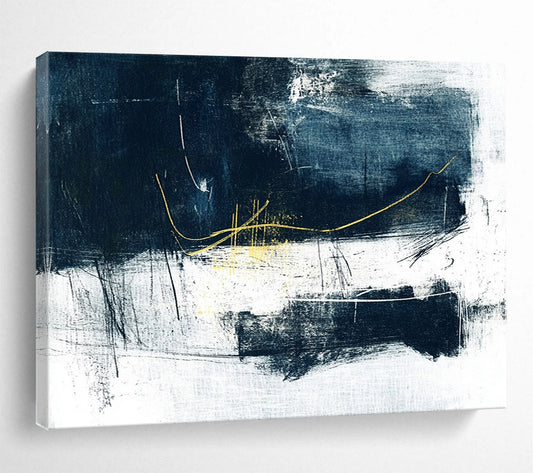“Navy - Gold Abstract Strokes” - Navy, Gold, White, Black with Expressive Lines - Abstract Acrylic HB1365