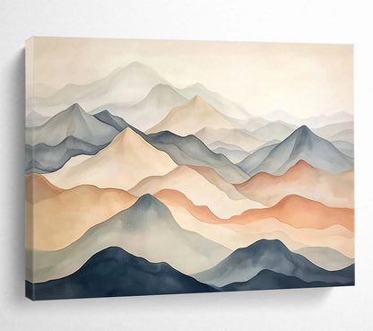 “Pastel Mountain Range” - Beige, Gray, Blue, Brown - Minimalist Mountain Watercolor - Watercolor Painting HB1333