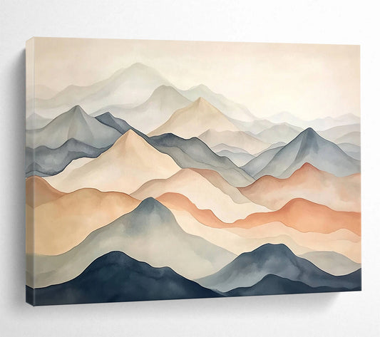 “Pastel Mountain Range” - Beige, Gray, Blue, Brown - Minimalist Mountain Watercolor - Watercolor Painting HB1333
