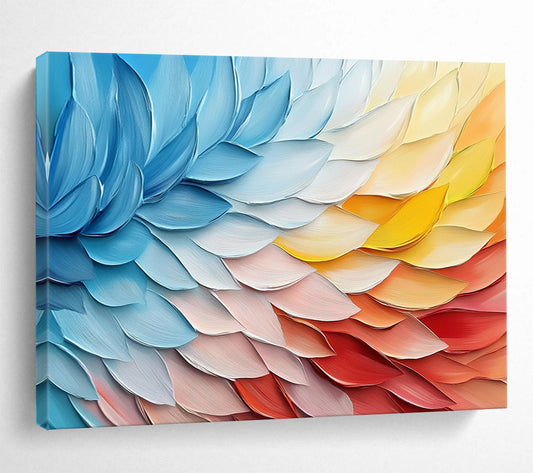 “Rainbow Petal Harmony” - Blue, Yellow, Pink, Layered Petals Painting On Canvas HB0728