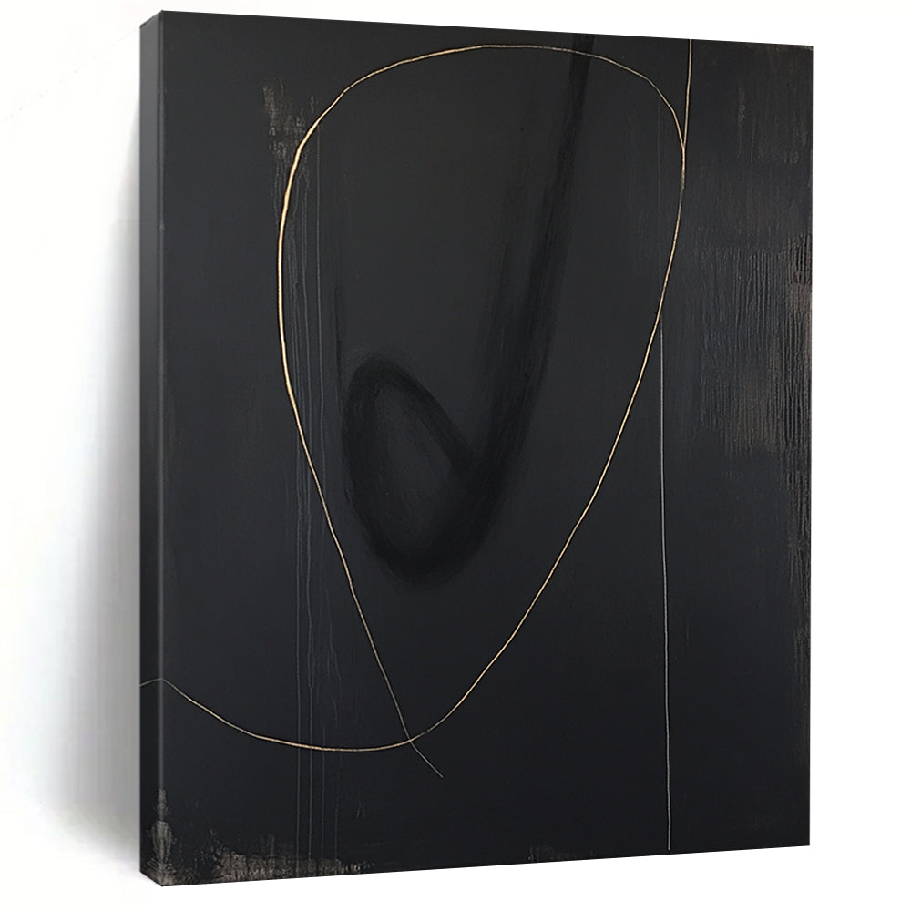 Black, Gold, Minimalist Curves "Midnight Gold Swirl" Abstract Minimalist Painting On Canvas HB112