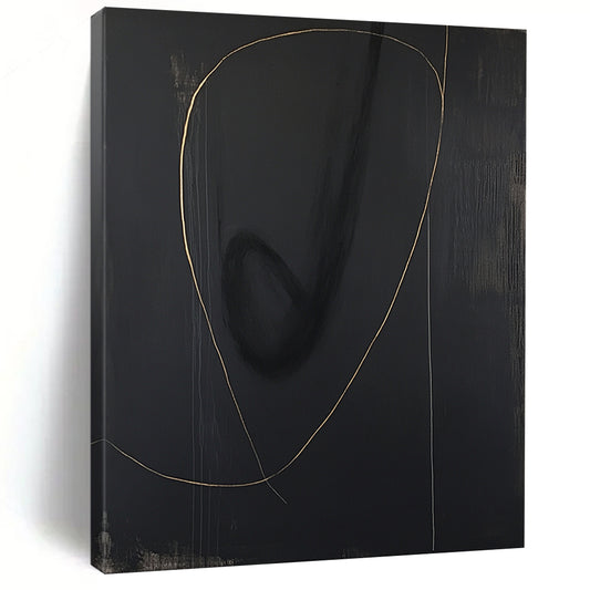 Black, Gold, Minimalist Curves "Midnight Gold Swirl" Abstract Minimalist Painting On Canvas HB112