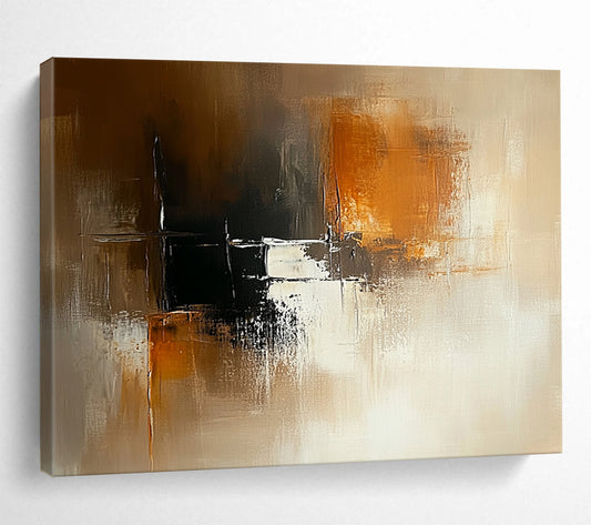 “Warm Brown - Black Textures” - Brown, Black, White, Textured Layers - Abstract Impasto Acrylic Painting HB1524