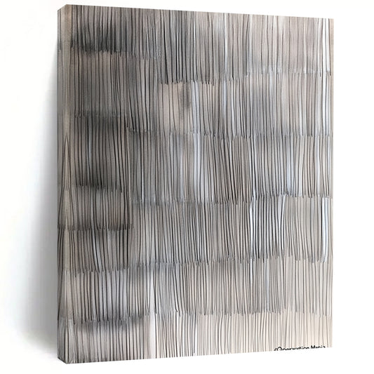 Contemporary hand-painted abstract artwork featuring intricate gray lines that mimic wood grain textures while blending realism and abstraction for a stunning visual depth. DLZ1253
