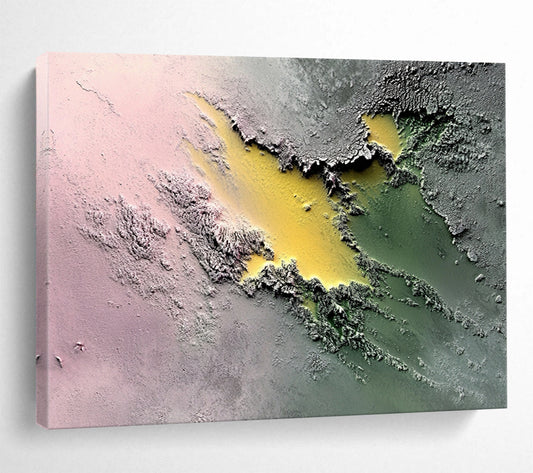 “Colorful Textured Terrain” - Pink, Yellow, Green, Textured Abstract Painting On Canvas HB0780
