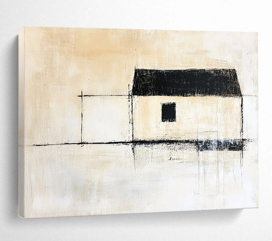 Minimalist Black - and - White House Silhouette – Abstract Acrylic Architectural Painting HB1468