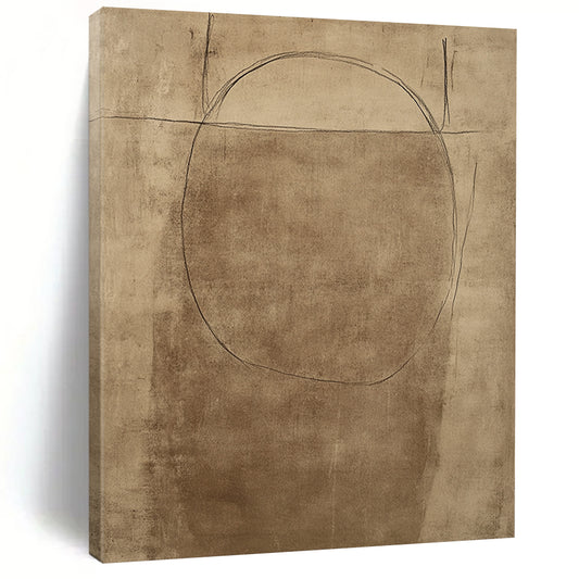Contemporary hand-drawn abstract artwork showcasing a simplistic figure design with soft curves and a warm brown background. DLZ1469