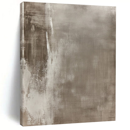 Contemporary hand-painted abstract art featuring aged canvas with muted tones and urban-inspired motifs, showcasing texture and unique character. DLZ1169