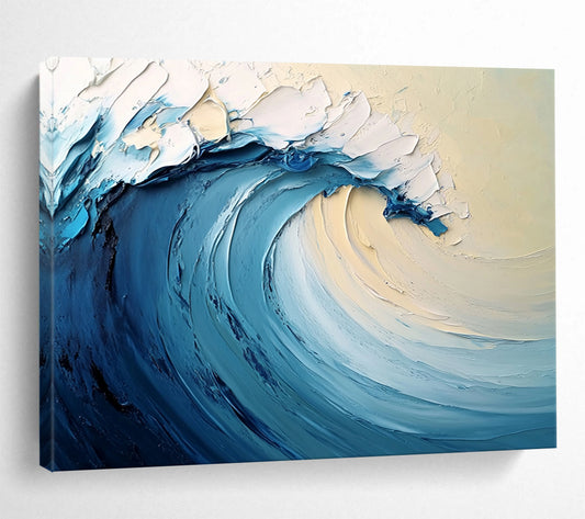 “Smooth Ocean Wave” - Blue, White, Beige, Abstract Surf - Palette Knife Oil Painting HB1505