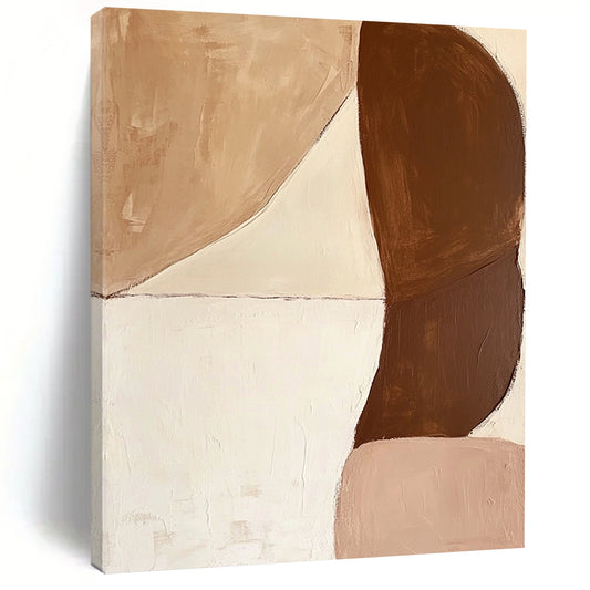 Large contemporary hand-painted abstract art featuring brown and white shapes with contrasting soft curves and bold forms for a dynamic composition. DLZ0639