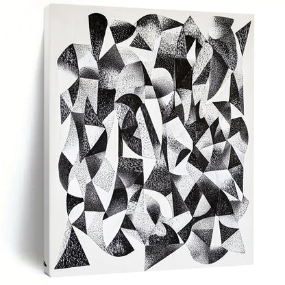 Black and White Geometric Abstraction "Monochrome Geometry" Painting On Canvas HB390