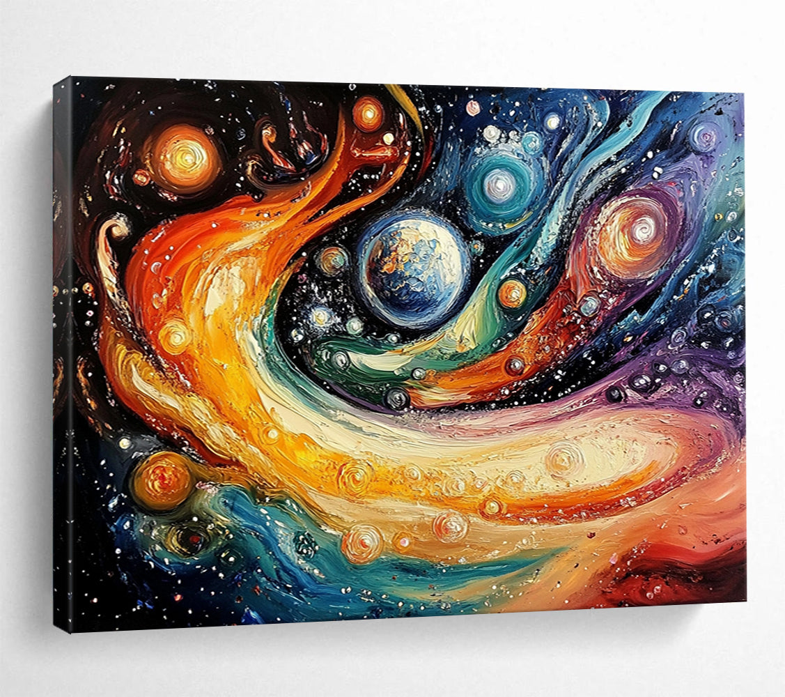 “Cosmic Color Swirl” - Multicolor, Planets, Cosmic Swirl Painting On Canvas HB0740