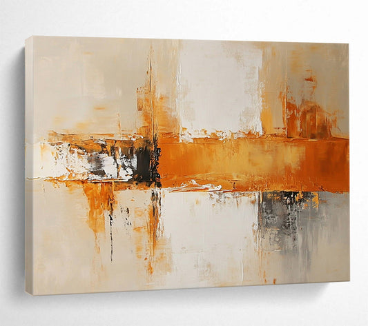 “Dynamic Orange and Gray Abstract Composition” - Orange, gray, white; Abstract dynamic brushstrokes and blocks; Acrylic Painting On Canvas HB1228