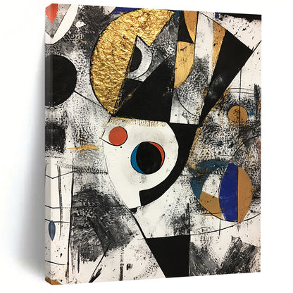 Black, White, Gold, Red and Blue Geometric Abstraction "Cosmic Collision" Painting On Canvas HB323