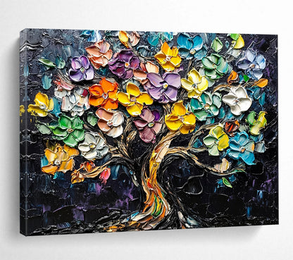 “Colorful Flower Tree” - Colorful, Textured, Flower Tree Painting On Canvas HB0751