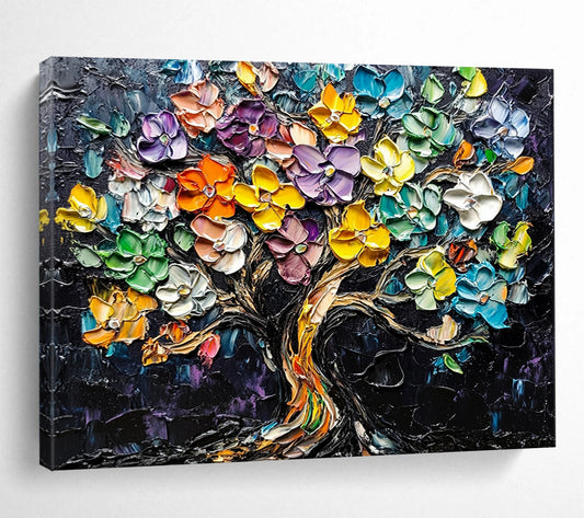 “Colorful Flower Tree” - Colorful, Textured, Flower Tree Painting On Canvas HB0751