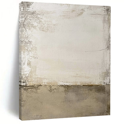 Contemporary hand-painted abstract art featuring textured beige and white tones with a rugged design and a central light gray area for versatility. DLZ1174