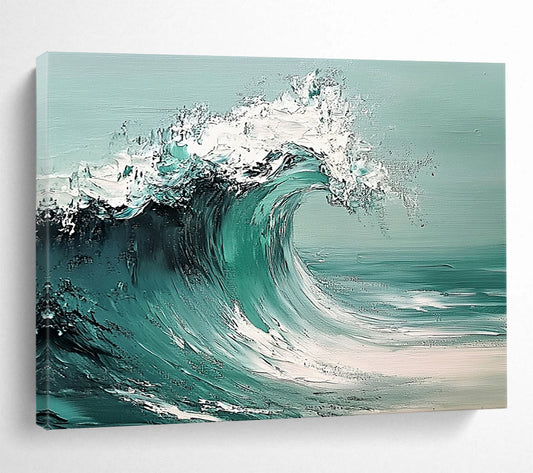 “Dynamic Teal Wave” - Teals, Whites, Greens, Ocean Wave - Palette Knife Oil Painting HB1580