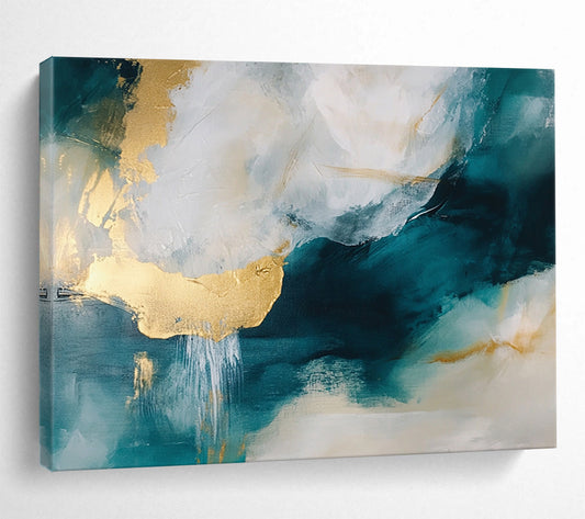 Teal, Gold, and White Fluid Dreams – Abstract Acrylic Flow Painting HB1467
