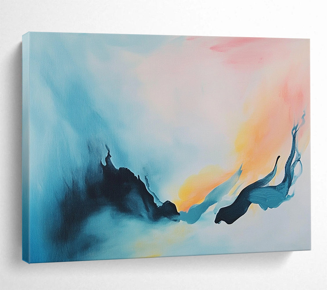 “Color - Blended Sky & Sea” - Blue, Pink, Yellow, Abstract Landscape Painting On Canvas HB0706
