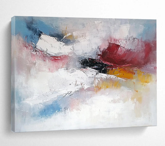 “Soft Abstraction” - Pink, white, blue, yellow; Gentle blended strokes evoke dreamy skies; Pastel Abstract Oil Painting On Canvas HB1170