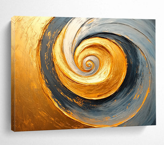 “Golden Spiral Abstract” - Gold, Gray, Spiral Abstract Oil Painting On Canvas HB0723