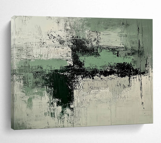 “Green and Gray Abstract Textures” - Green, gray, white, black; Textured abstract with green and gray; Acrylic Painting On Canvas HB1250