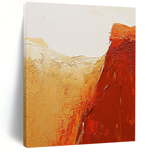 Contemporary abstract painting featuring textured red rock canyons and a serene white sky in warm orange and brown tones. DLZ1482