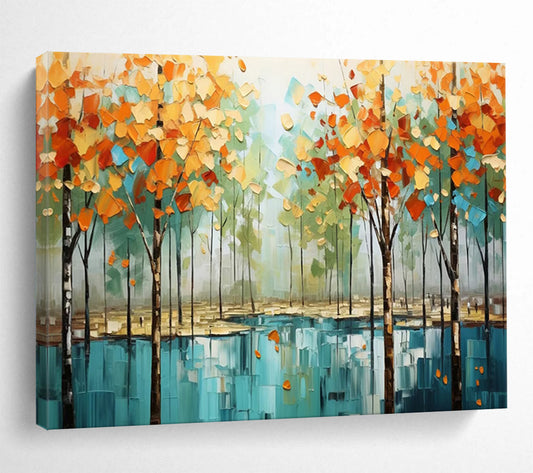 Autumn Forest Reflection Art - Large Nature - Inspired Living Room Decor DLZ163
