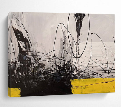 Black - White - Yellow Abstract Lines - Bold Modern Decor DLZ008
