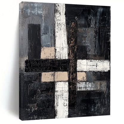 Black, Gray, Beige, White with Textured Blocks "Subtle Stories" Abstract Painting On Canvas HB007