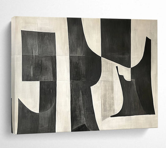 Black and White Geometric Abstract "Bold Shapes" Painting On Canvas HB0659