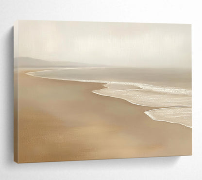 “Neutral Toned Beach Serenity” - Beiges, Whites, Subtle Browns, Calm Beach - Oil Painting HB1618