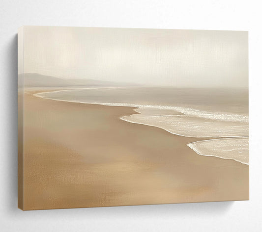 “Neutral Toned Beach Serenity” - Beiges, Whites, Subtle Browns, Calm Beach - Oil Painting HB1618