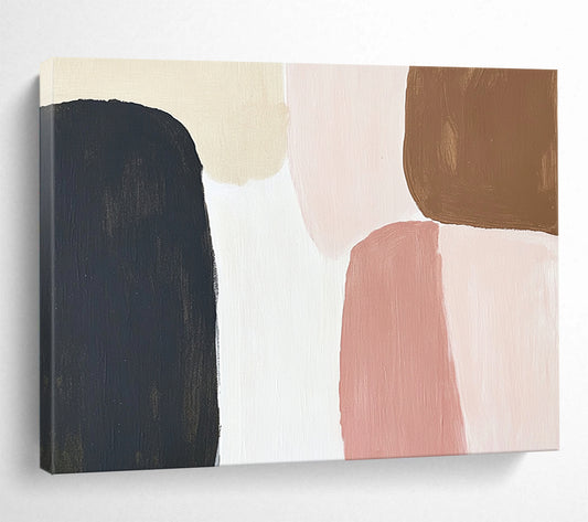 “Soft Geometric Shapes” - Black, Beige, Pink, Brown - Minimalist Geometric Forms - Acrylic Painting HB1311