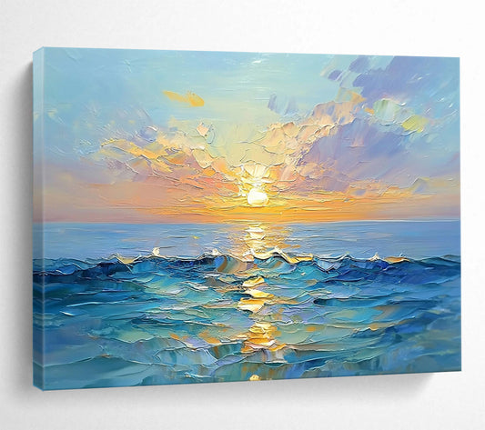 “Textured Sea Sunset” - Lush Oranges, Pinks, Purples, Blues, Impasto Ocean Sunset - Oil Painting HB1611