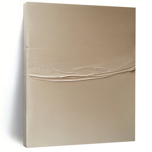 Contemporary abstract artwork featuring a beige wall with a delicate white line, highlighting contrasting textures and subtle shadows for depth. DLZ1434