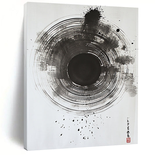 Black Gradient Circular Ink - “Subtle Enso Depth” Painting On Canvas HB234