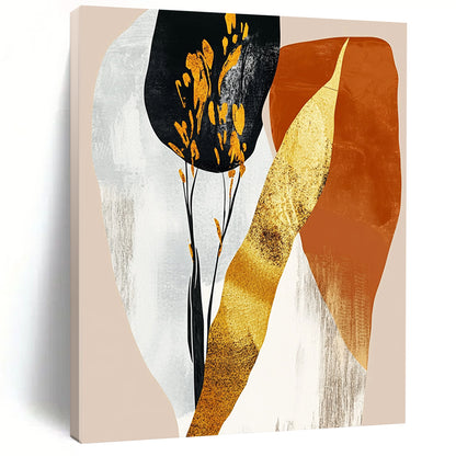 Contemporary abstract art featuring gold foil and pastel orange shapes on a beige background creates a stunning visual impact. DLZ0801