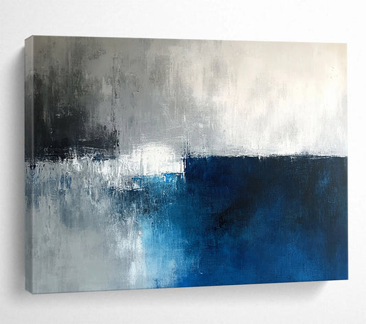 “Gray - Blue Abstract Horizon” - Gray, Blue, White, Horizon Line Painting On Canvas HB0839