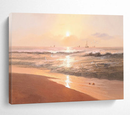 Sunset Beach with Sailboats - Romantic Living Room or Bedroom Art DLZ264