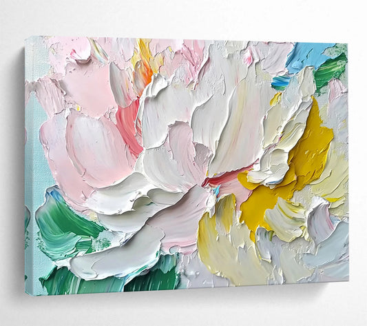 “Textured Pastel Peony” - Pastel Palette, Textured Peony Flower Painting On Canvas HB0876