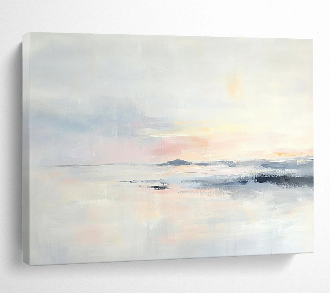 “Pastel Sunset Lake” - Pink, Blue, White, Dreamy Sunset and Reflective Water Painting On Canvas HB0923