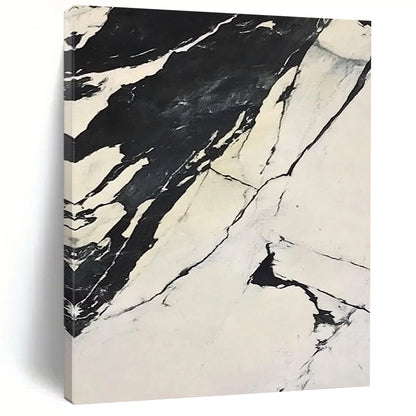 Contemporary abstract artwork featuring high-contrast black and white marble design with flowing forms on a snowy backdrop inspired by Claude Monet. DLZ1544