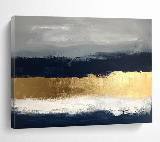 “Gray - Gold Abstract Layers” - Gray, Gold, Abstract Layers Painting On Canvas HB0783