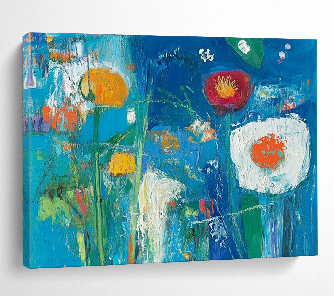 “Blue Floral Abstract” - Blue, Colorful Flowers, Abstract Garden HB1140