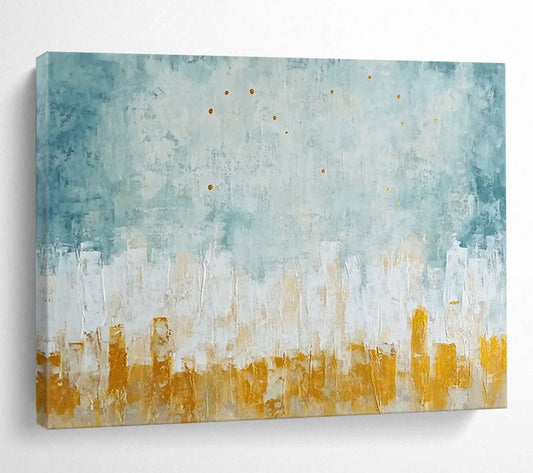 “Blue - Gray Cityscape with Gold Dots” - Blue, Gray, Gold, Abstract Cityscape Painting On Canvas HB1092