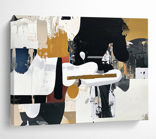 “Collage - like Abstract” - Black, White, Gold, Brown with Mixed Media - Abstract Mixed Media HB1360